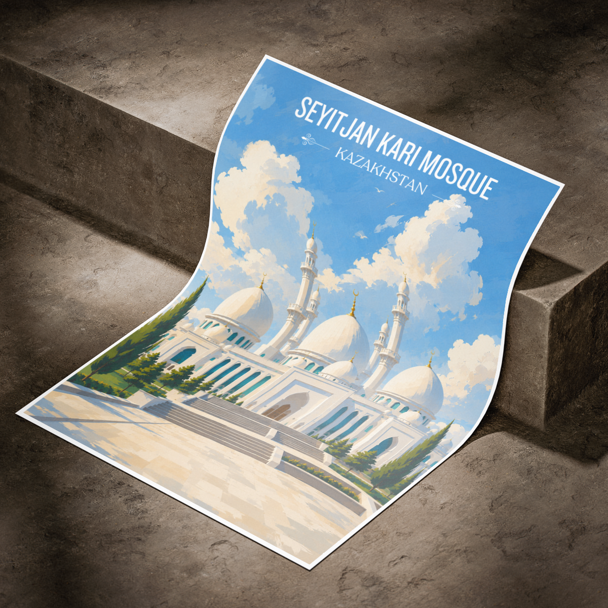 Seyitjan Kari Mosque - Kazakhstan - Travel Art Wall Deco Poster Print - Art Print - Travel Art Poster