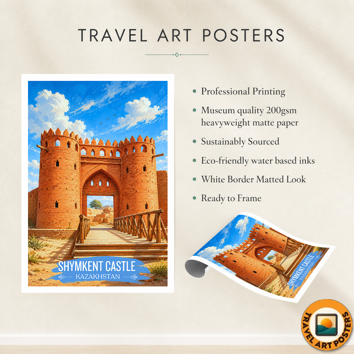 Shymkent Castle - Kazakhstan - Travel Art Wall Deco Poster Print - Art Print - Travel Art Poster