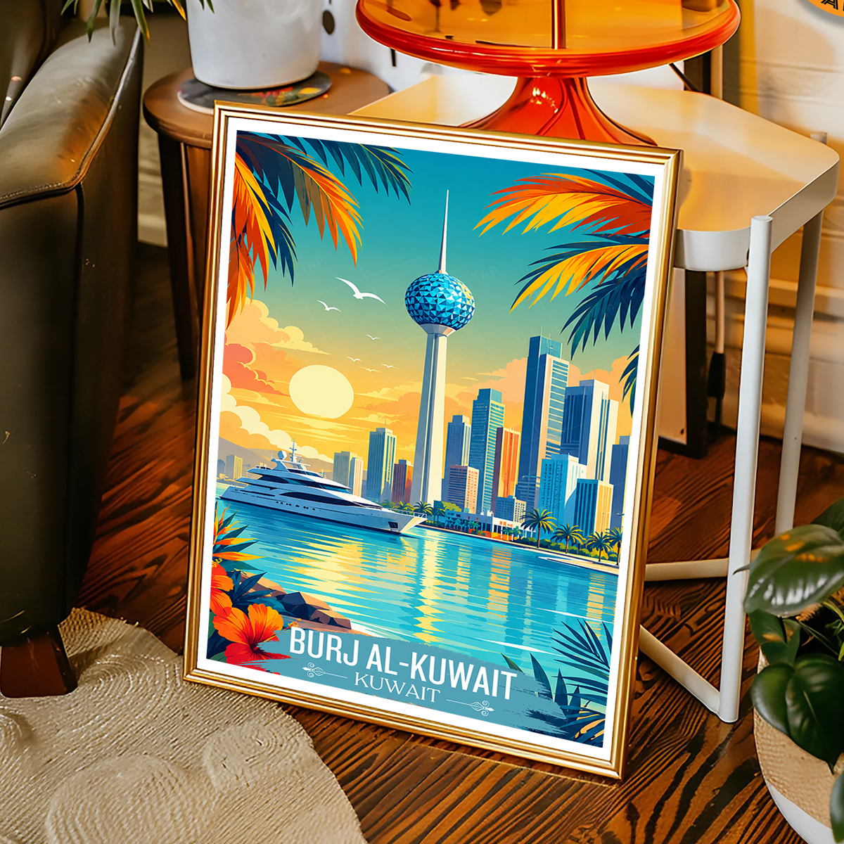 Burj Al-Kuwait - Kuwait - Travel Art Wall Deco Poster Print - Art Print - Travel Art Poster