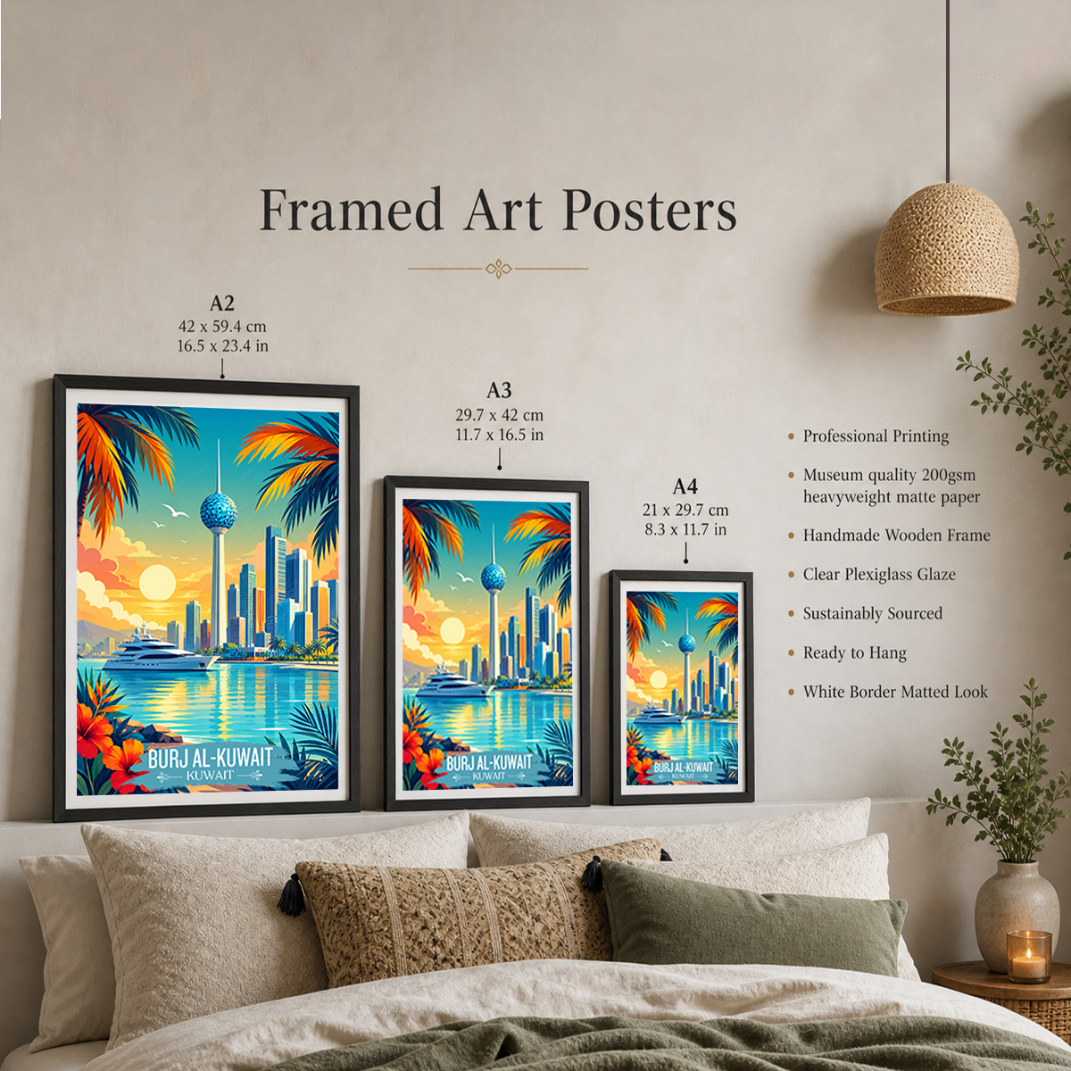 Burj Al-Kuwait - Kuwait - Travel Art Wall Deco Poster Print - Art Print - Travel Art Poster