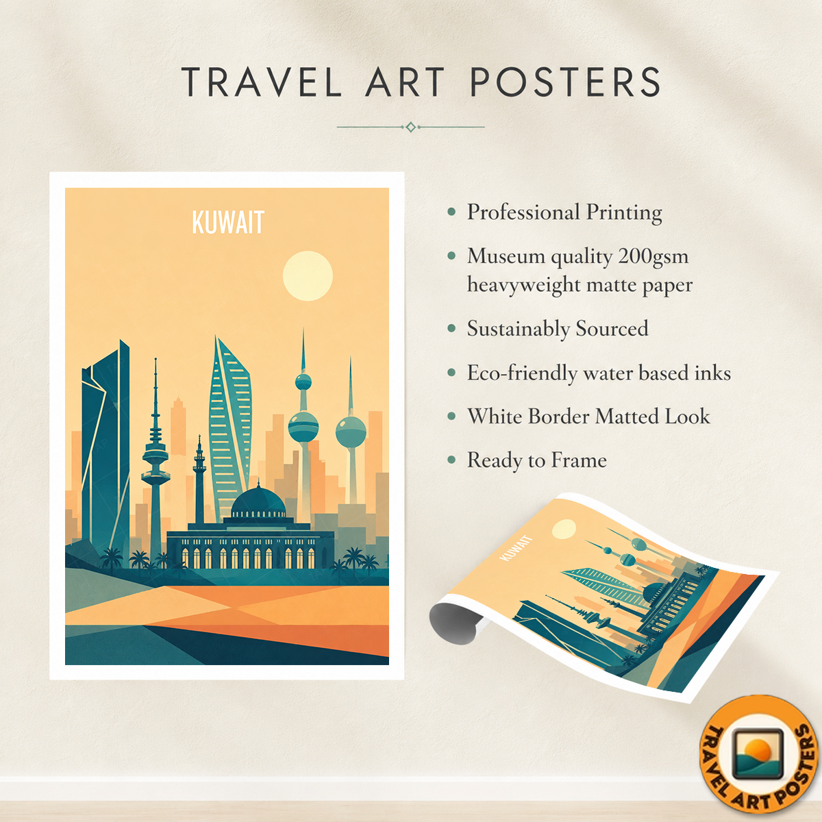Kuwait City Metropolis - Kuwait - Travel Art Wall Deco Poster Print - Art Print - Travel Art Poster