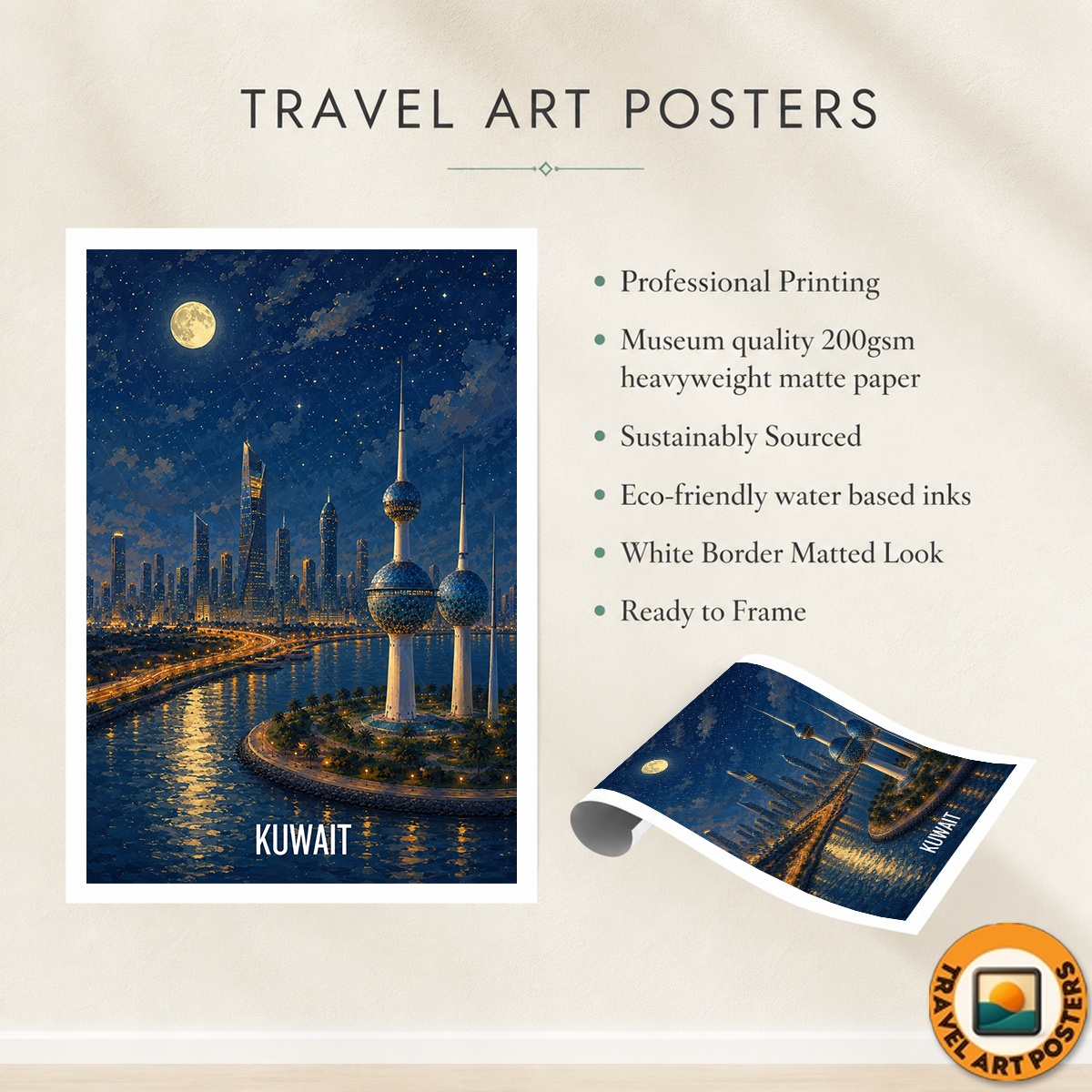 Kuwait City - Kuwait - Travel Art Wall Deco Poster Print - Art Print - Travel Art Poster