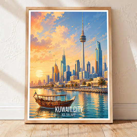 Kuwait City Port - Kuwait - Travel Art Wall Deco Poster Print - Art Print - Travel Art Poster