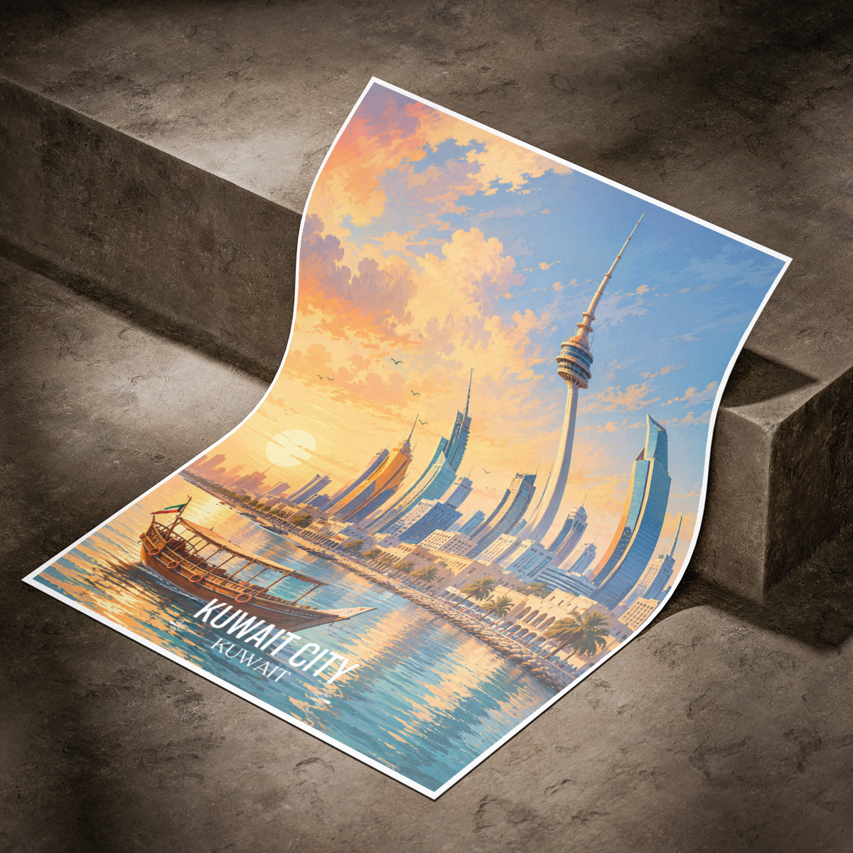 Kuwait City Port - Kuwait - Travel Art Wall Deco Poster Print - Art Print - Travel Art Poster