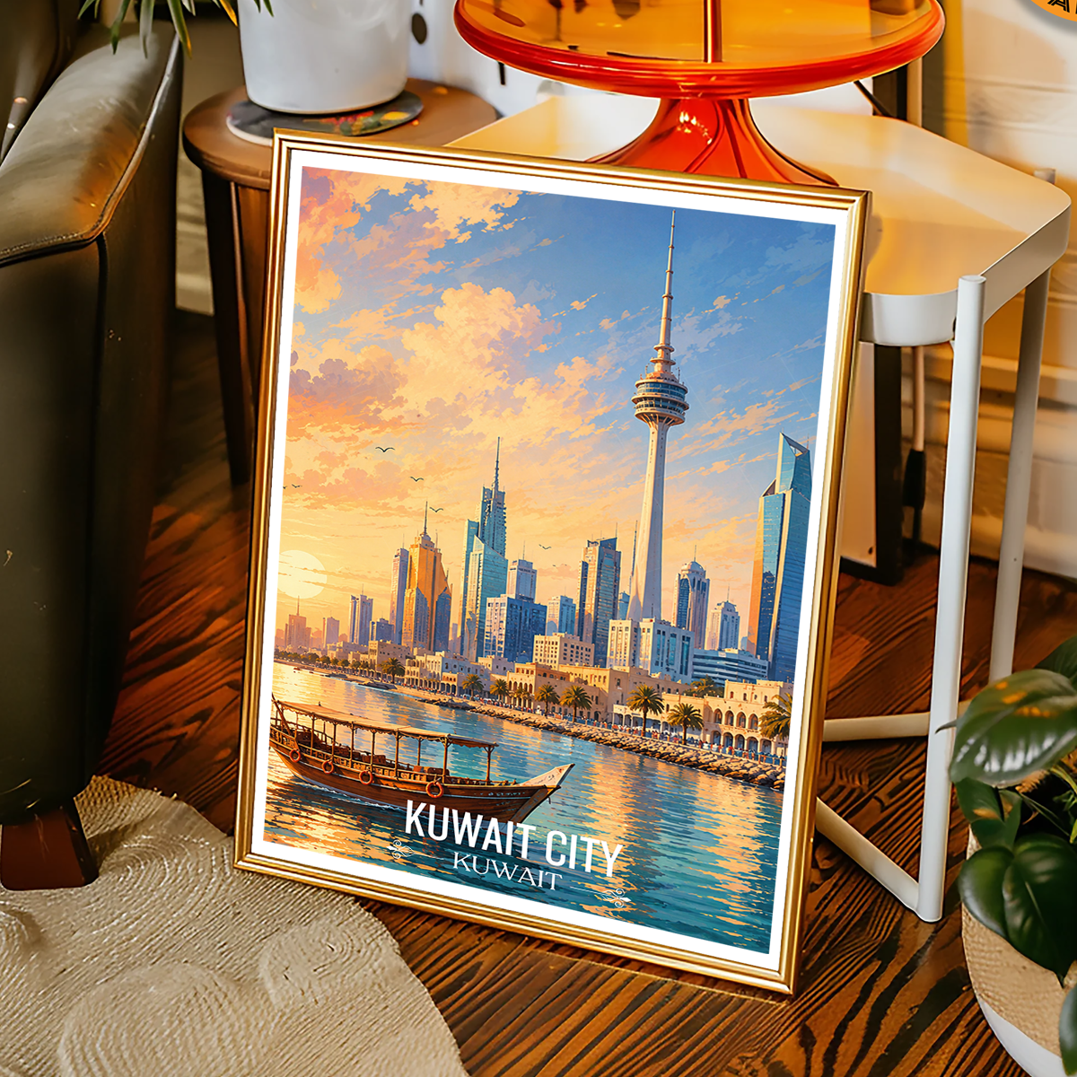 Kuwait City Port - Kuwait - Travel Art Wall Deco Poster Print - Art Print - Travel Art Poster