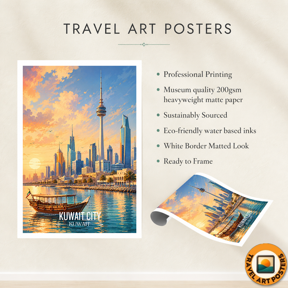 Kuwait City Port - Kuwait - Travel Art Wall Deco Poster Print - Art Print - Travel Art Poster
