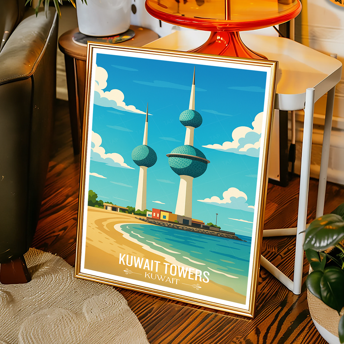 Kuwait Towers - Kuwait - Travel Art Wall Deco Poster Print - Art Print - Travel Art Poster