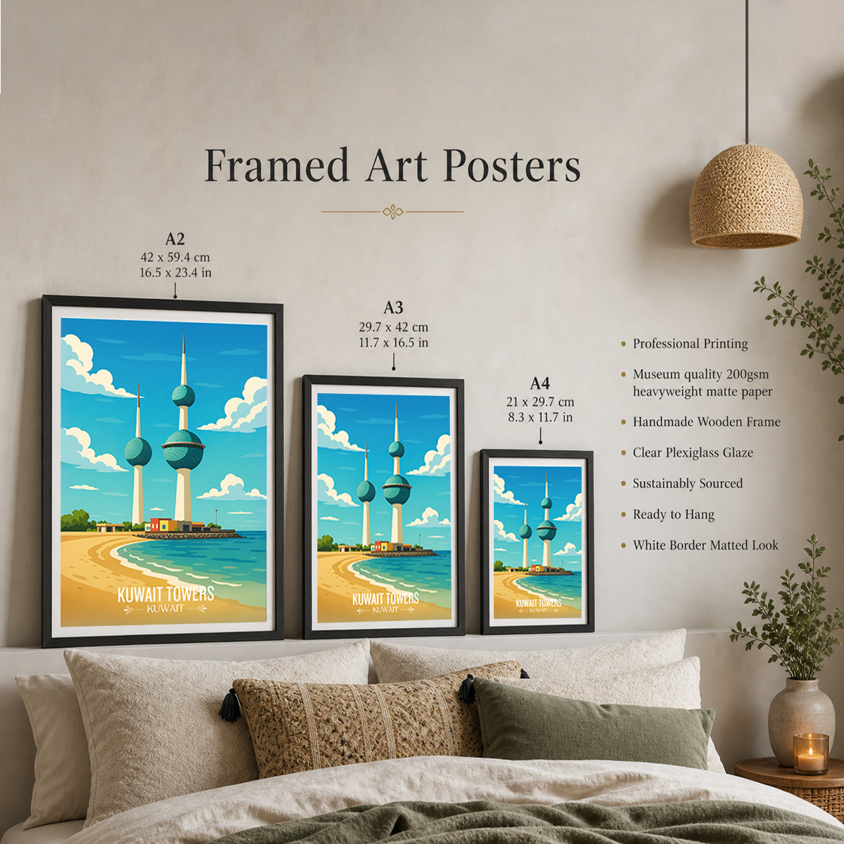 Kuwait Towers - Kuwait - Travel Art Wall Deco Poster Print - Art Print - Travel Art Poster