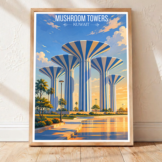 Mushroom Towers - Kuwait - Travel Art Wall Deco Poster Print - Art Print - Travel Art Poster