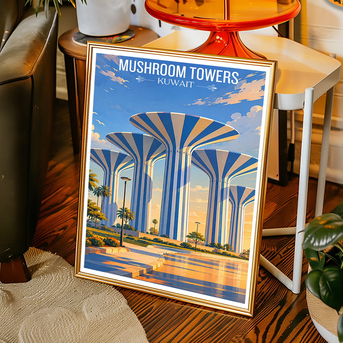 Mushroom Towers - Kuwait - Travel Art Wall Deco Poster Print - Art Print - Travel Art Poster
