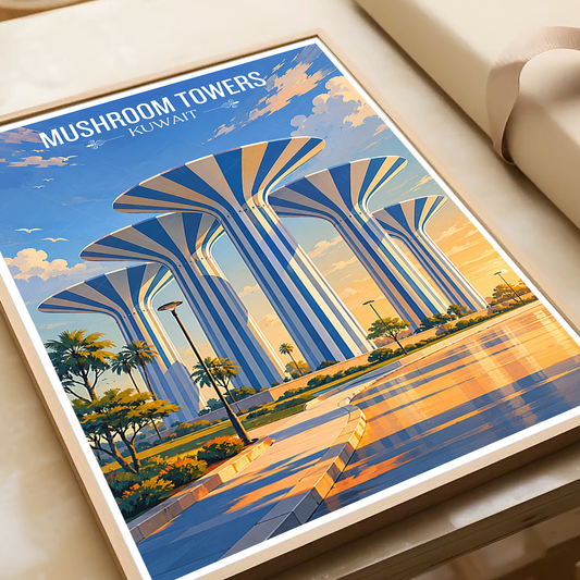 Mushroom Towers - Kuwait - Travel Art Wall Deco Poster Print - Art Print - Travel Art Poster