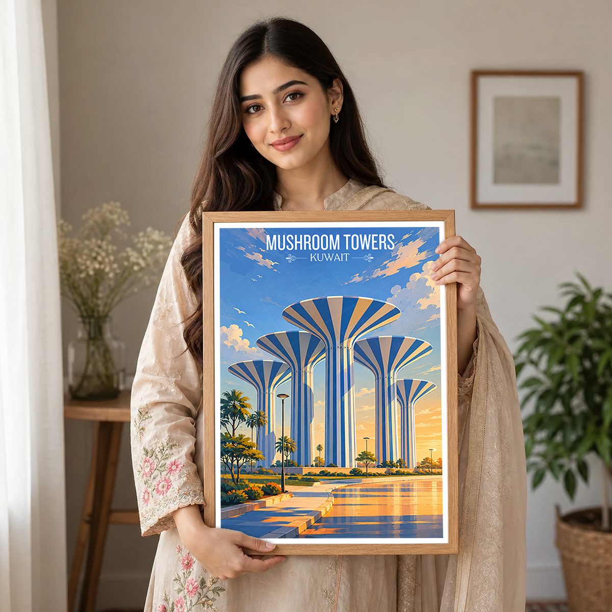 Mushroom Towers - Kuwait - Travel Art Wall Deco Poster Print - Art Print - Travel Art Poster