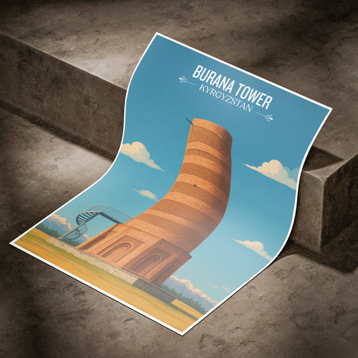 Burana Tower - Kyrgyzstan - Travel Art Wall Deco Poster Print - Art Print - Travel Art Poster