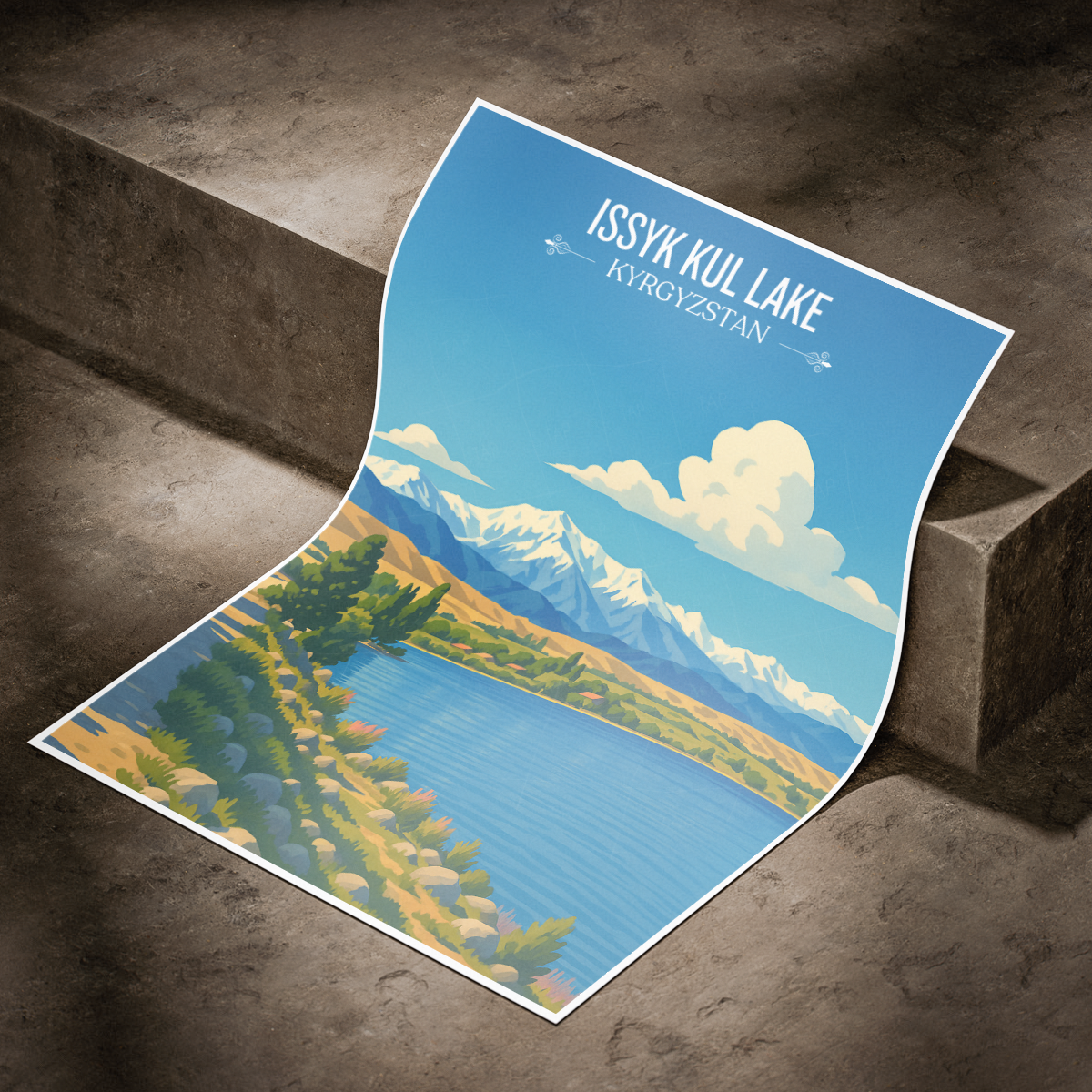 Issyk Kul Lake - Kyrgyzstan - Travel Art Wall Deco Poster Print - Art Print - Travel Art Poster