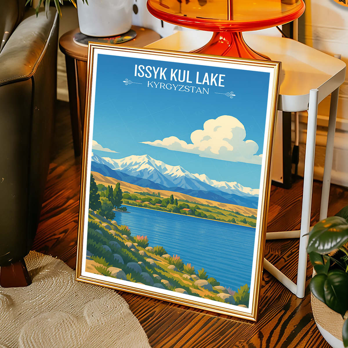Issyk Kul Lake - Kyrgyzstan - Travel Art Wall Deco Poster Print - Art Print - Travel Art Poster