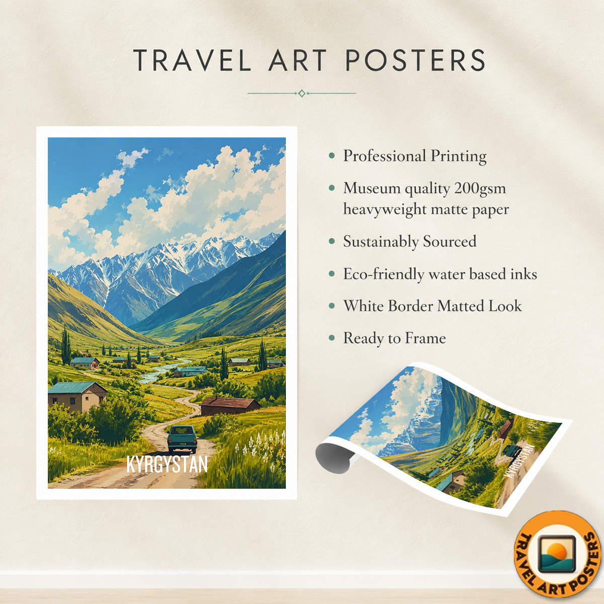 Kyrgyzstan - Travel Art Wall Deco Poster Print - Art Print - Travel Art Poster