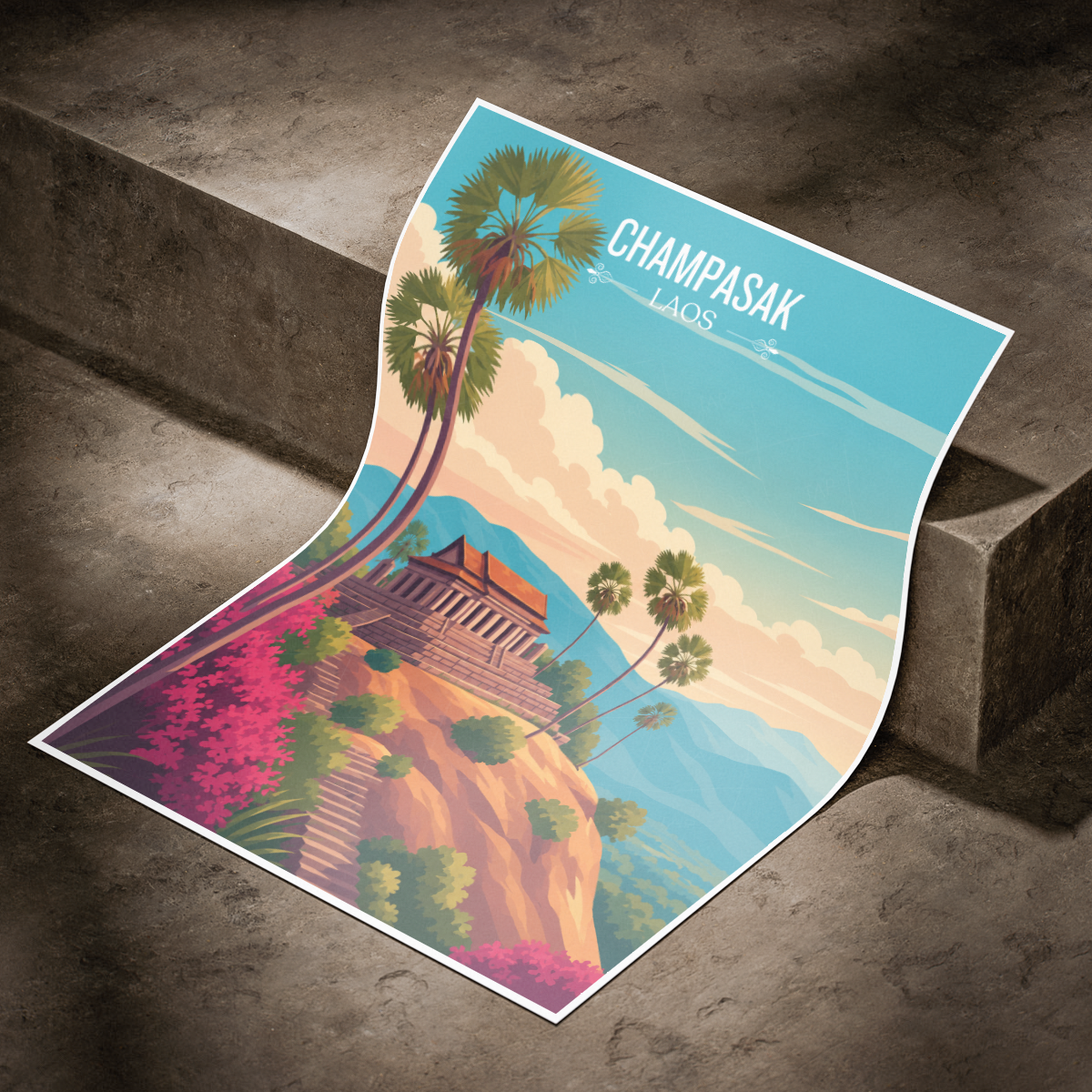 Champasak - Laos - Travel Art Wall Decor Poster Print - Art Print - Travel Art Poster