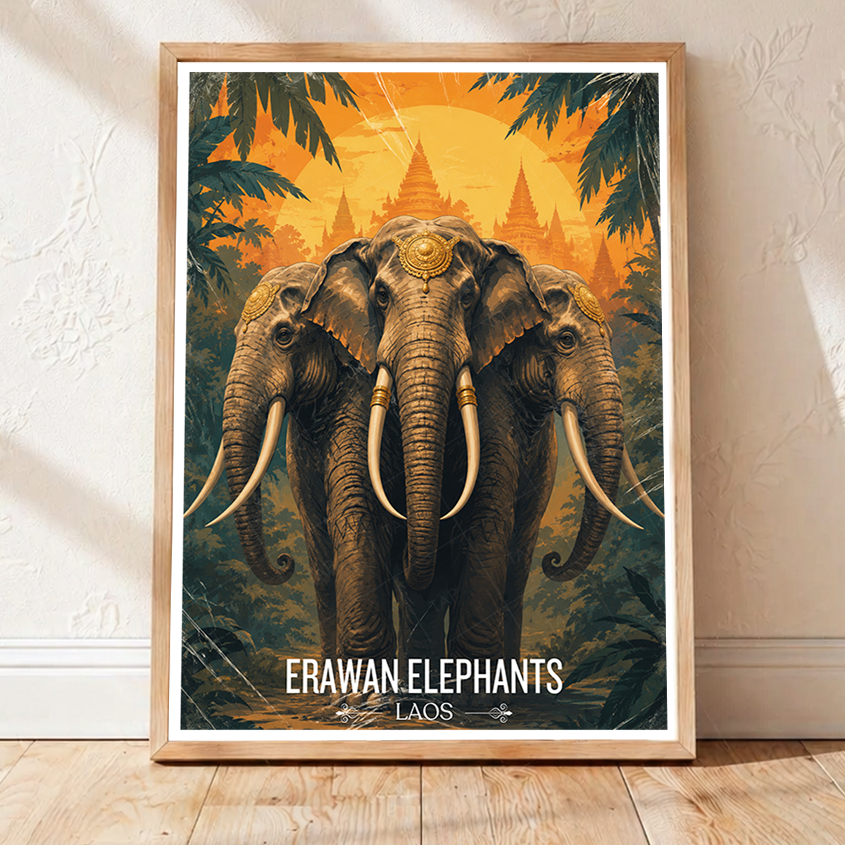 Erawan Elephants - Laos - Travel Art Wall Decor Poster Print - Art Print - Travel Art Poster
