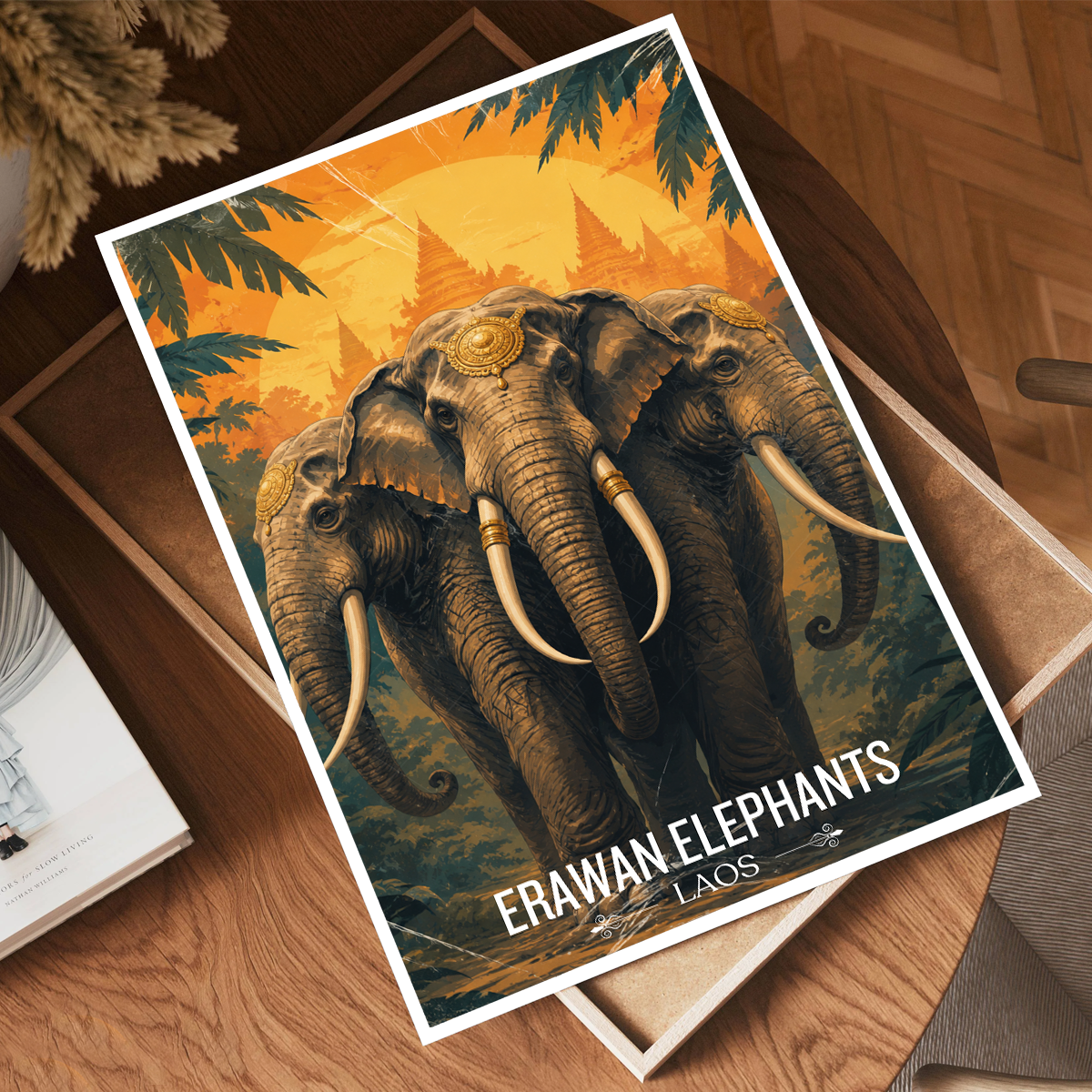 Erawan Elephants - Laos - Travel Art Wall Decor Poster Print - Art Print - Travel Art Poster