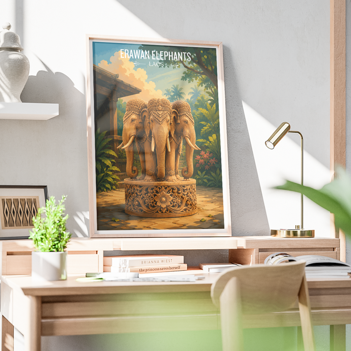 Erawan Triple Elephants - Laos - Travel Art Wall Decor Poster Print - Art Print - Travel Art Poster