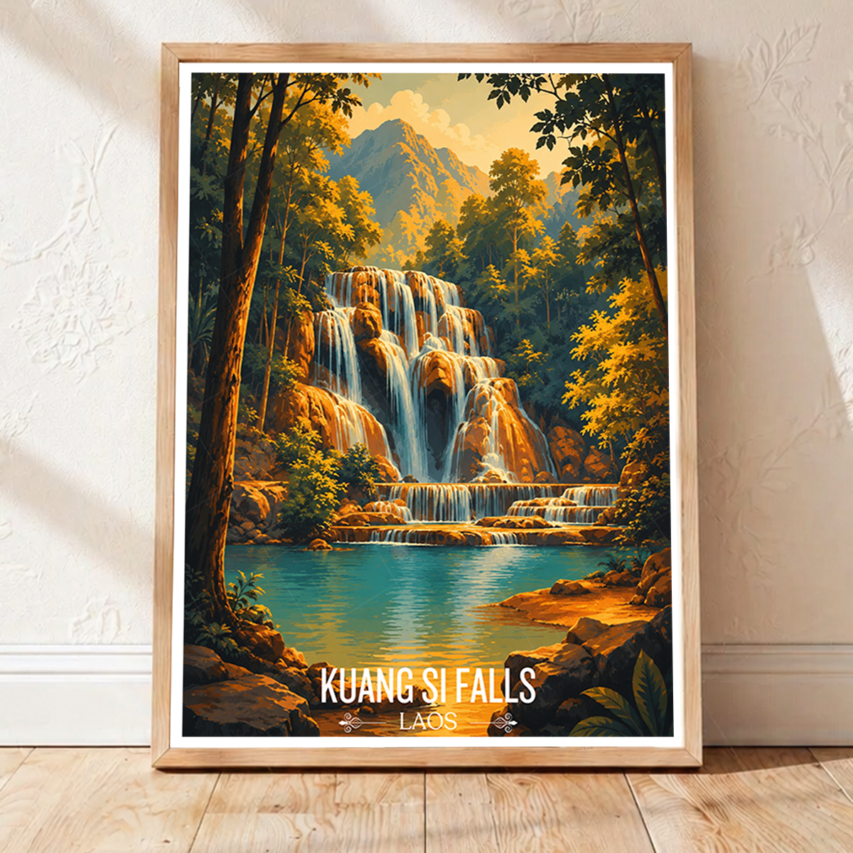Kuang Si Falls - Laos - Travel Art Wall Decor Poster Print - Art Print - Travel Art Poster
