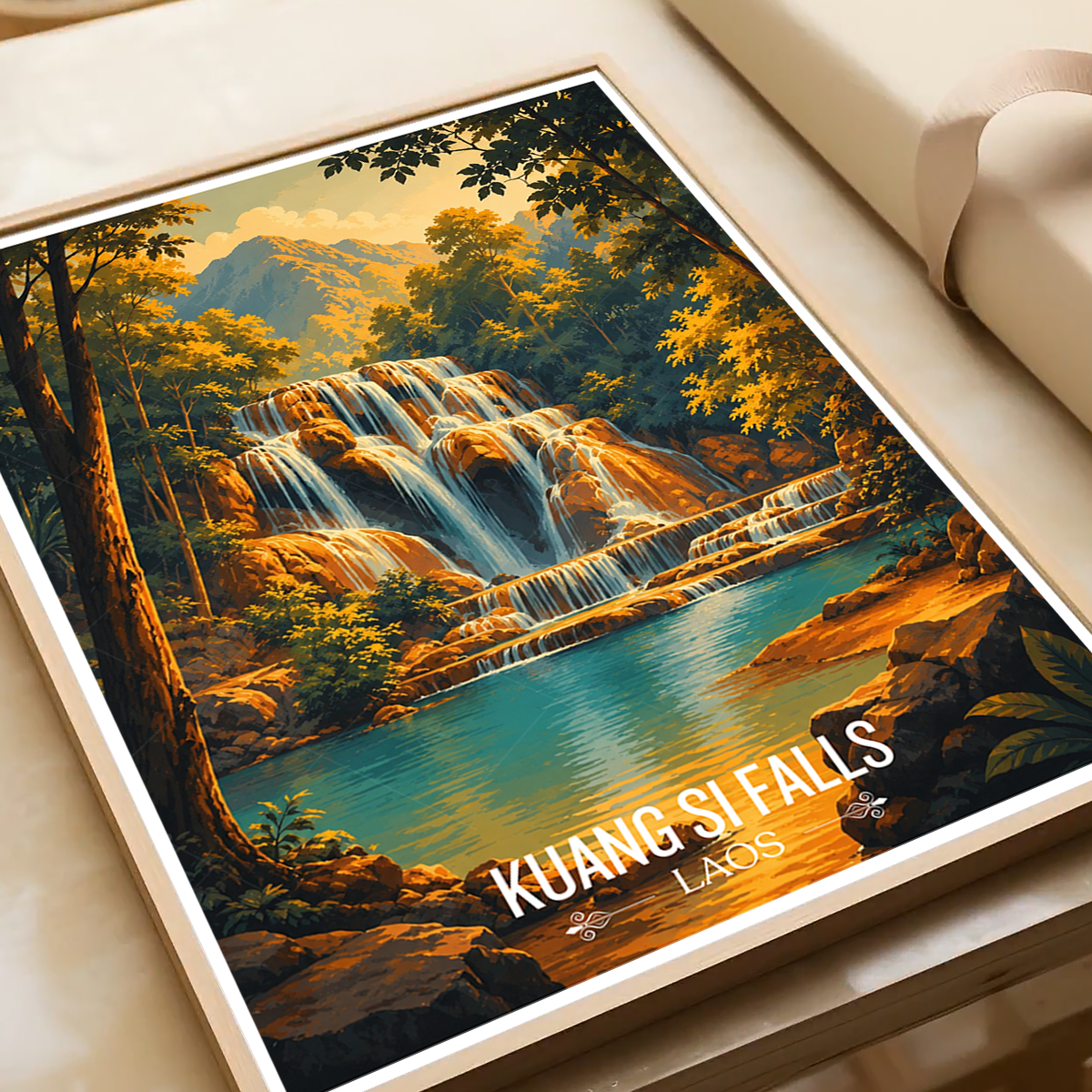 Kuang Si Falls - Laos - Travel Art Wall Decor Poster Print - Art Print - Travel Art Poster