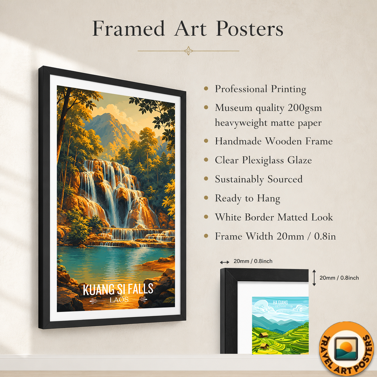 Kuang Si Falls - Laos - Travel Art Wall Decor Poster Print - Art Print - Travel Art Poster