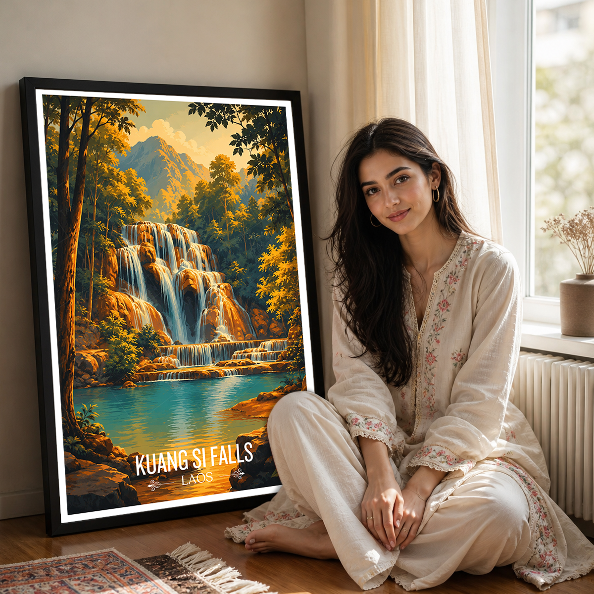 Kuang Si Falls - Laos - Travel Art Wall Decor Poster Print - Art Print - Travel Art Poster