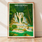 Kuang Si Waterfalls - Laos - Travel Art Wall Decor Poster Print - Art Print - Travel Art Poster