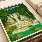 Kuang Si Waterfalls - Laos - Travel Art Wall Decor Poster Print - Art Print - Travel Art Poster