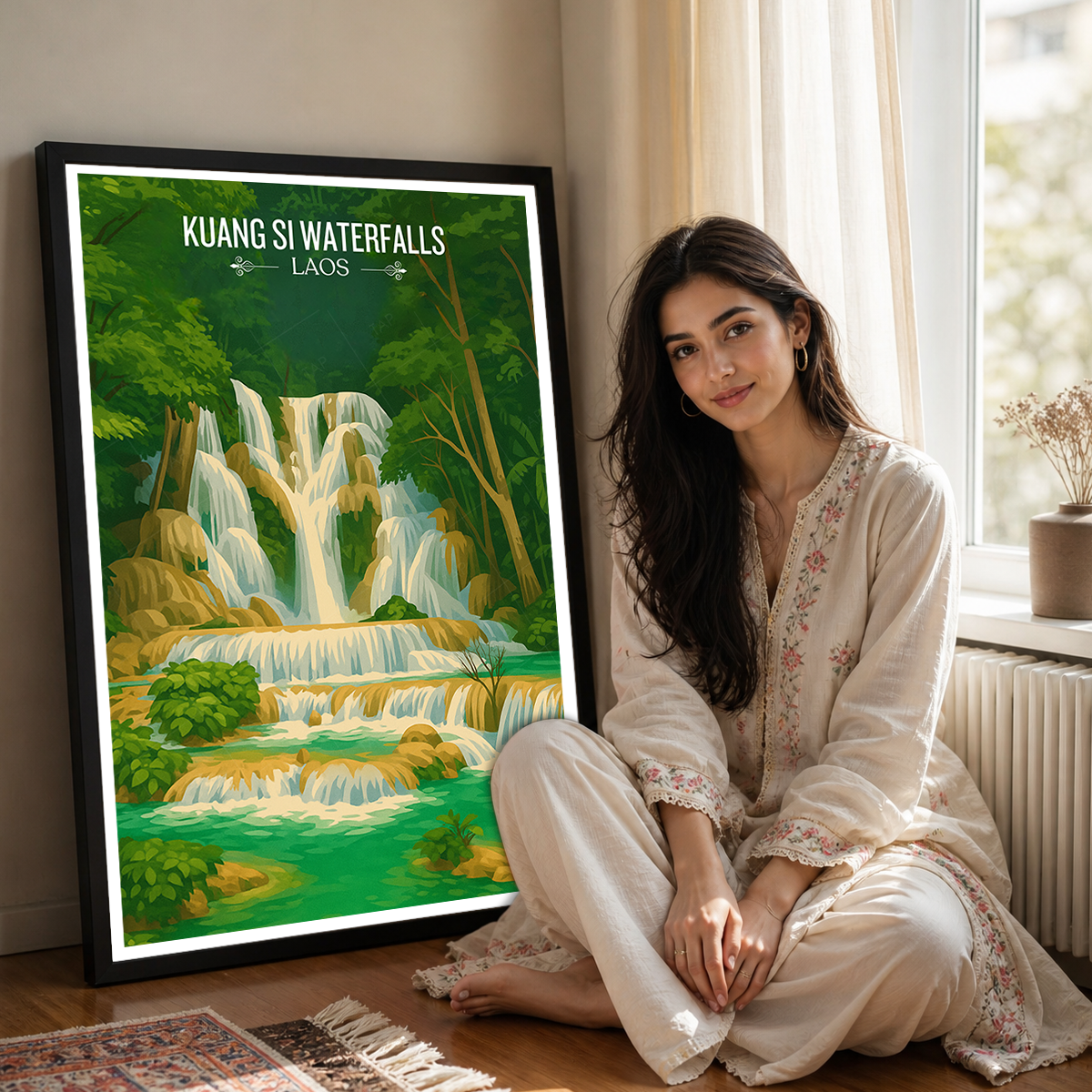Kuang Si Waterfalls - Laos - Travel Art Wall Decor Poster Print - Art Print - Travel Art Poster