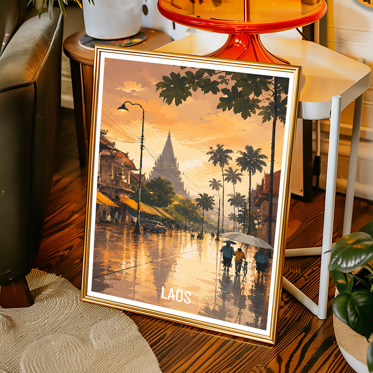 Laos - Land of Elephants - Travel Art Wall Decor Poster Print - Art Print - Travel Art Poster