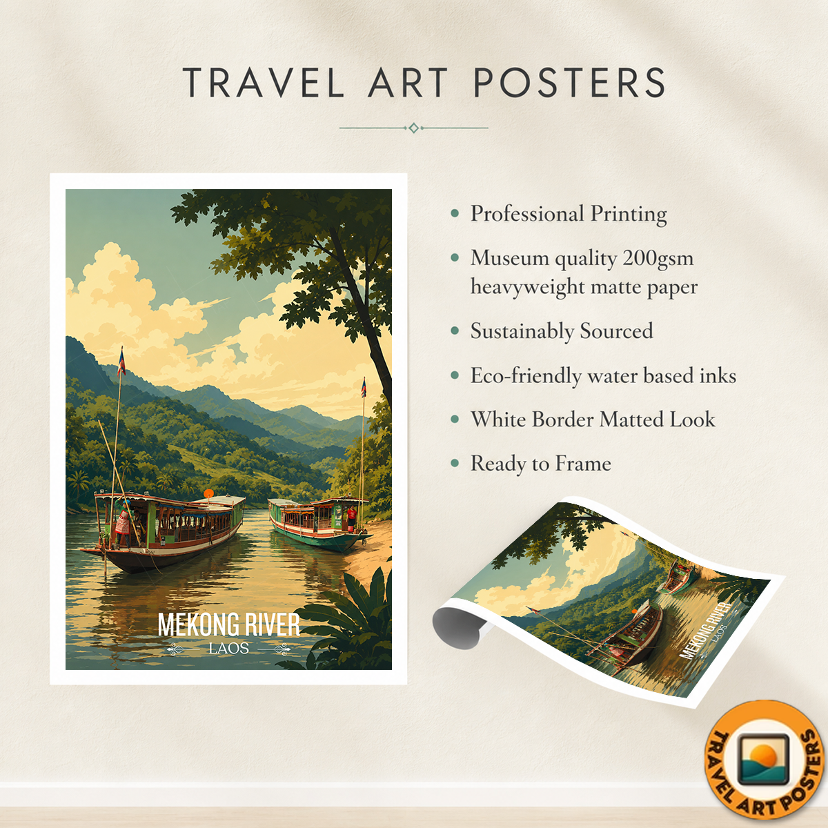 Mekong River - Laos - Travel Art Wall Decor Poster Print - Art Print - Travel Art Poster