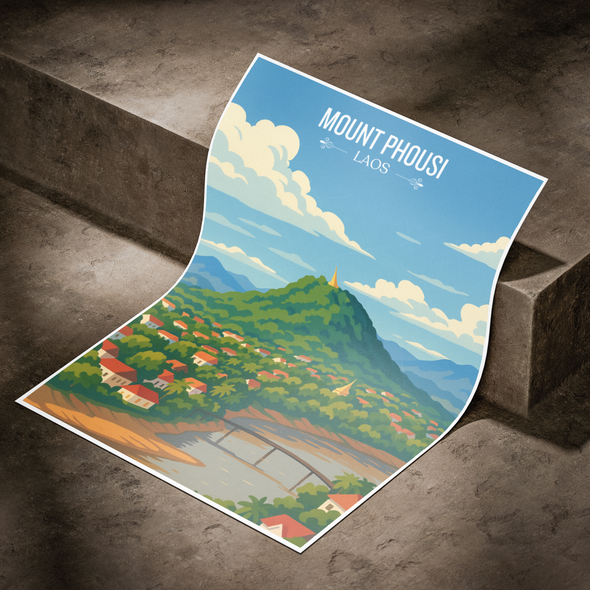 Mount Phousi - Laos - Travel Art Wall Decor Poster Print - Art Print - Travel Art Poster