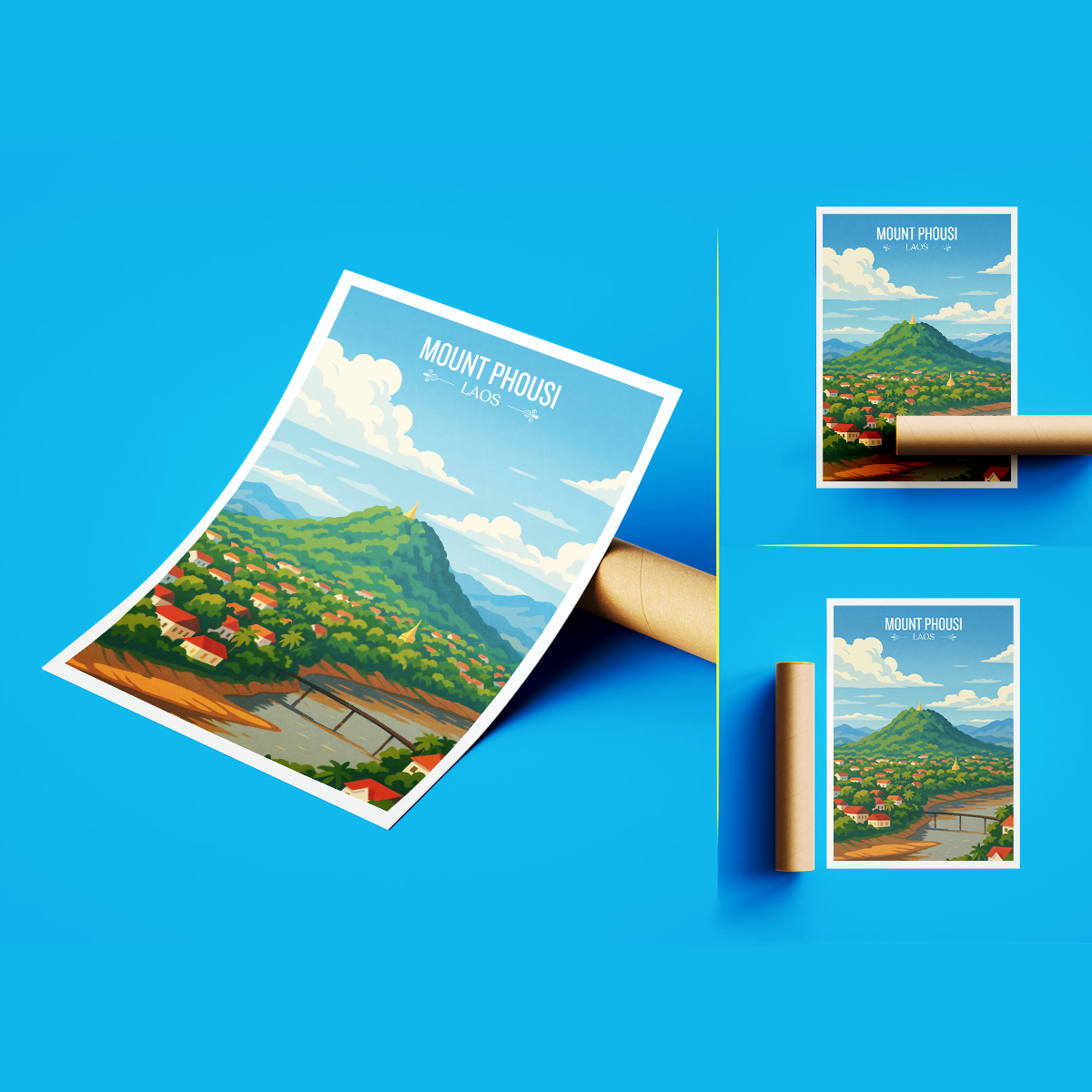 Mount Phousi - Laos - Travel Art Wall Decor Poster Print - Art Print - Travel Art Poster