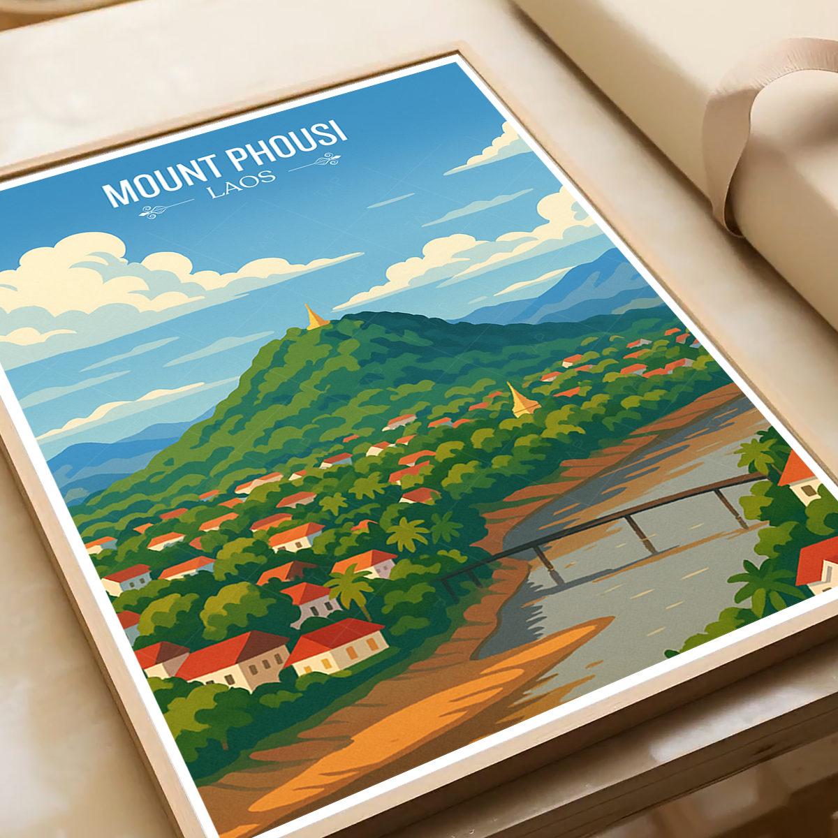 Mount Phousi - Laos - Travel Art Wall Decor Poster Print - Art Print - Travel Art Poster