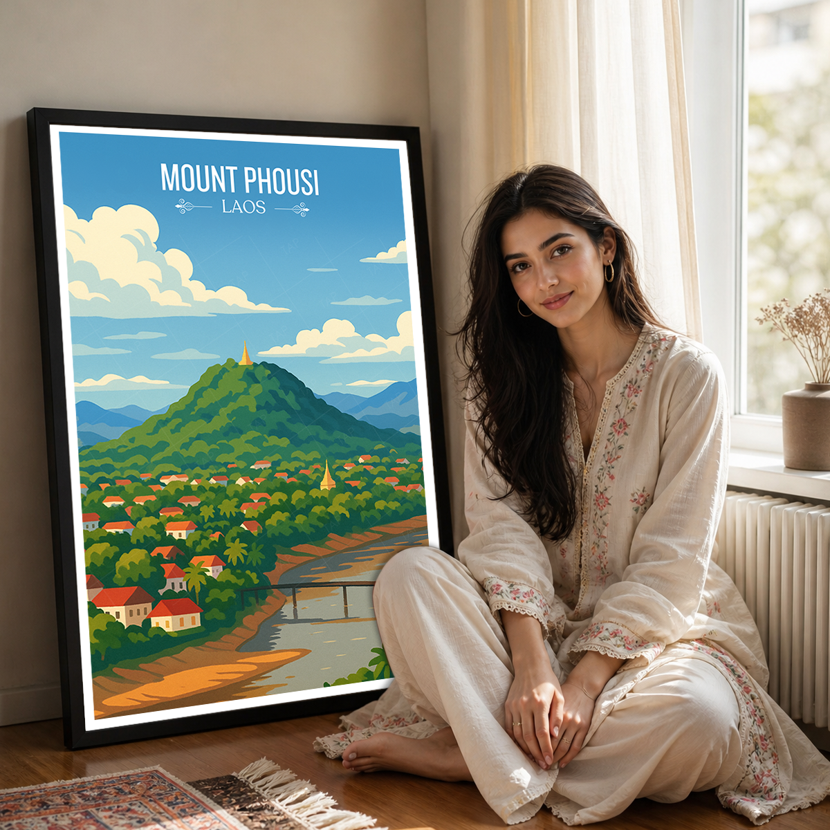 Mount Phousi - Laos - Travel Art Wall Decor Poster Print - Art Print - Travel Art Poster