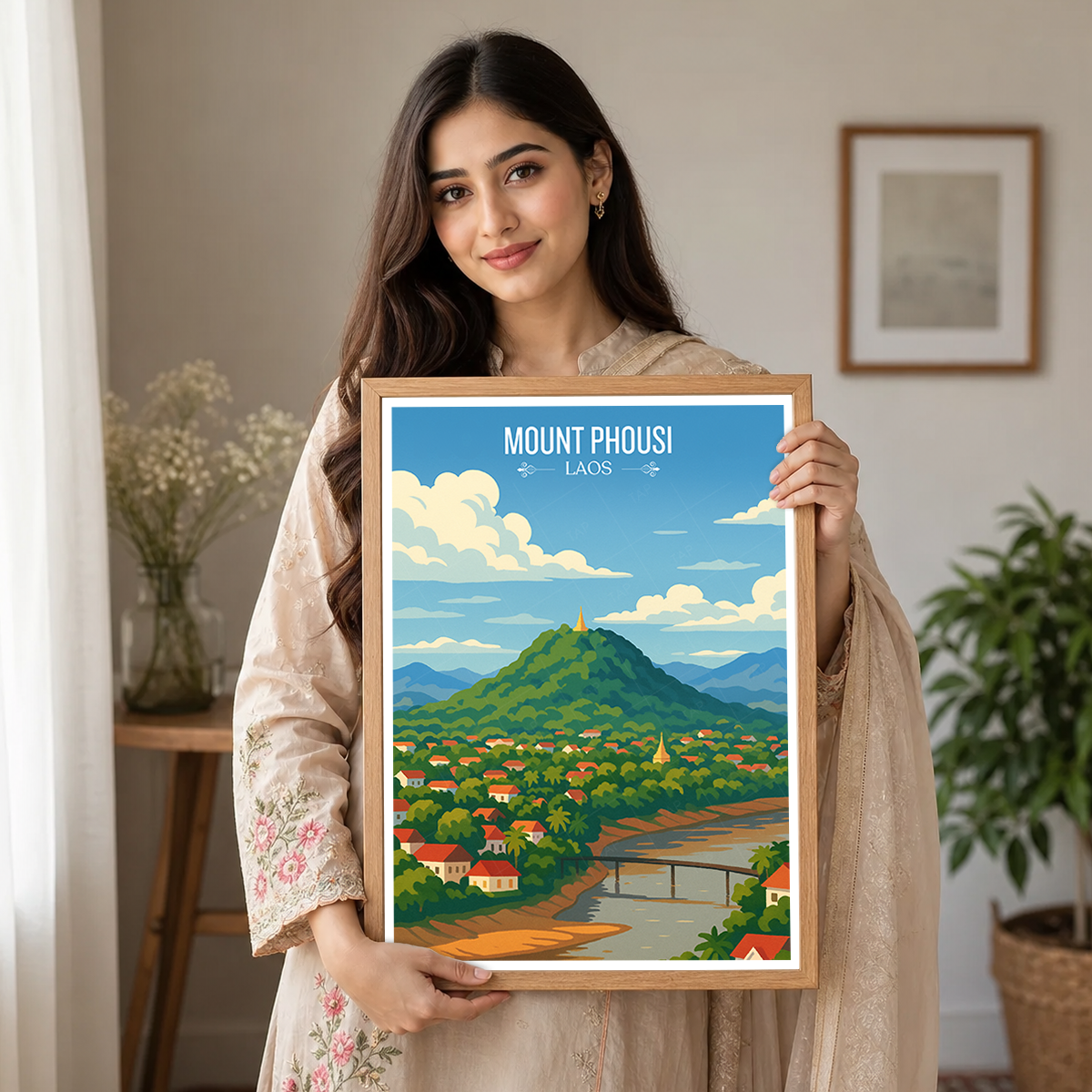 Mount Phousi - Laos - Travel Art Wall Decor Poster Print - Art Print - Travel Art Poster