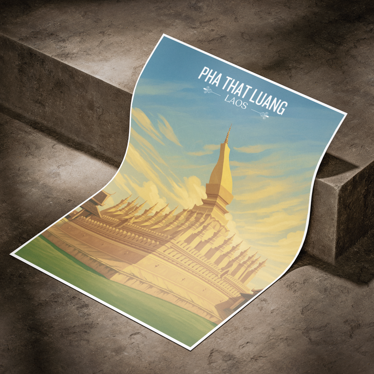 Pha That Luang - Laos - Travel Art Wall Decor Poster Print - Art Print - Travel Art Poster