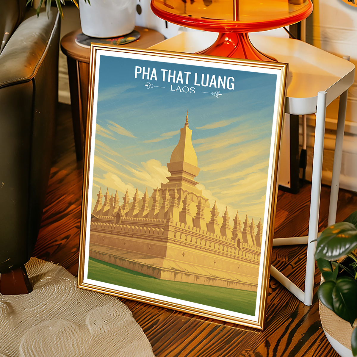 Pha That Luang - Laos - Travel Art Wall Decor Poster Print - Art Print - Travel Art Poster