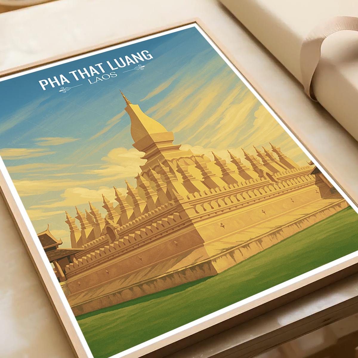 Pha That Luang - Laos - Travel Art Wall Decor Poster Print - Art Print - Travel Art Poster