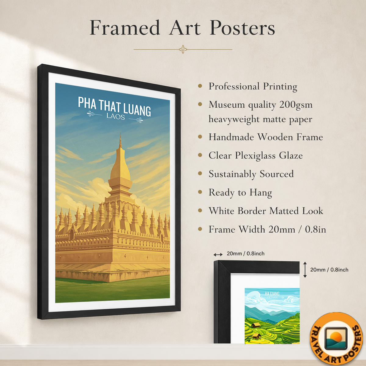 Pha That Luang - Laos - Travel Art Wall Decor Poster Print - Art Print - Travel Art Poster
