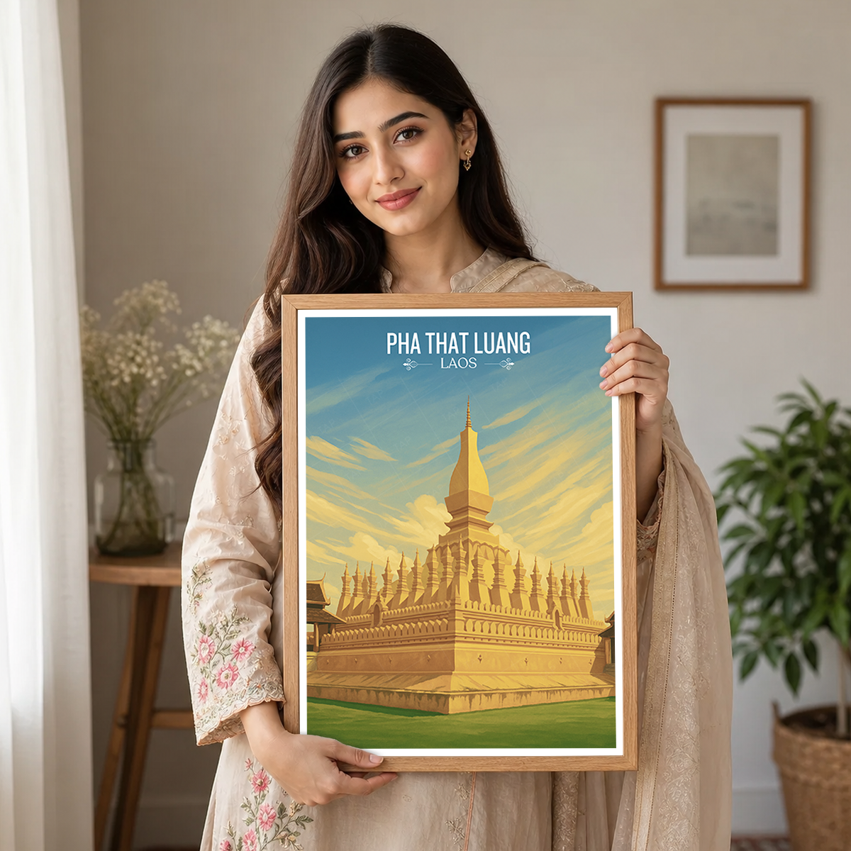 Pha That Luang - Laos - Travel Art Wall Decor Poster Print - Art Print - Travel Art Poster