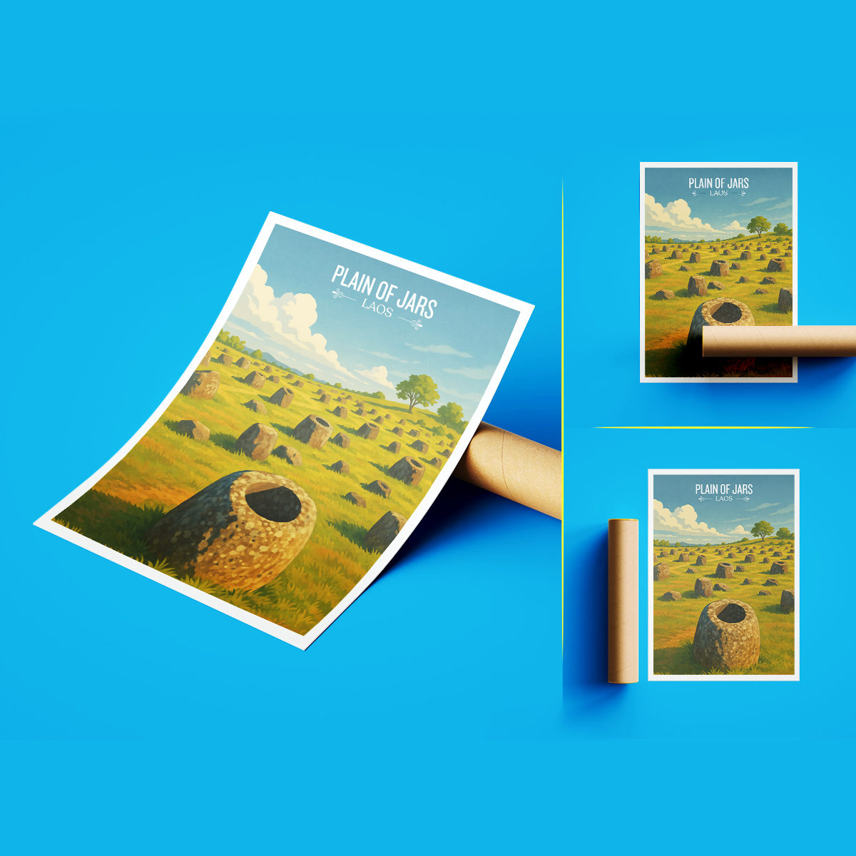 Plain of Jars - Laos - Travel Art Wall Decor Poster Print - Art Print - Travel Art Poster