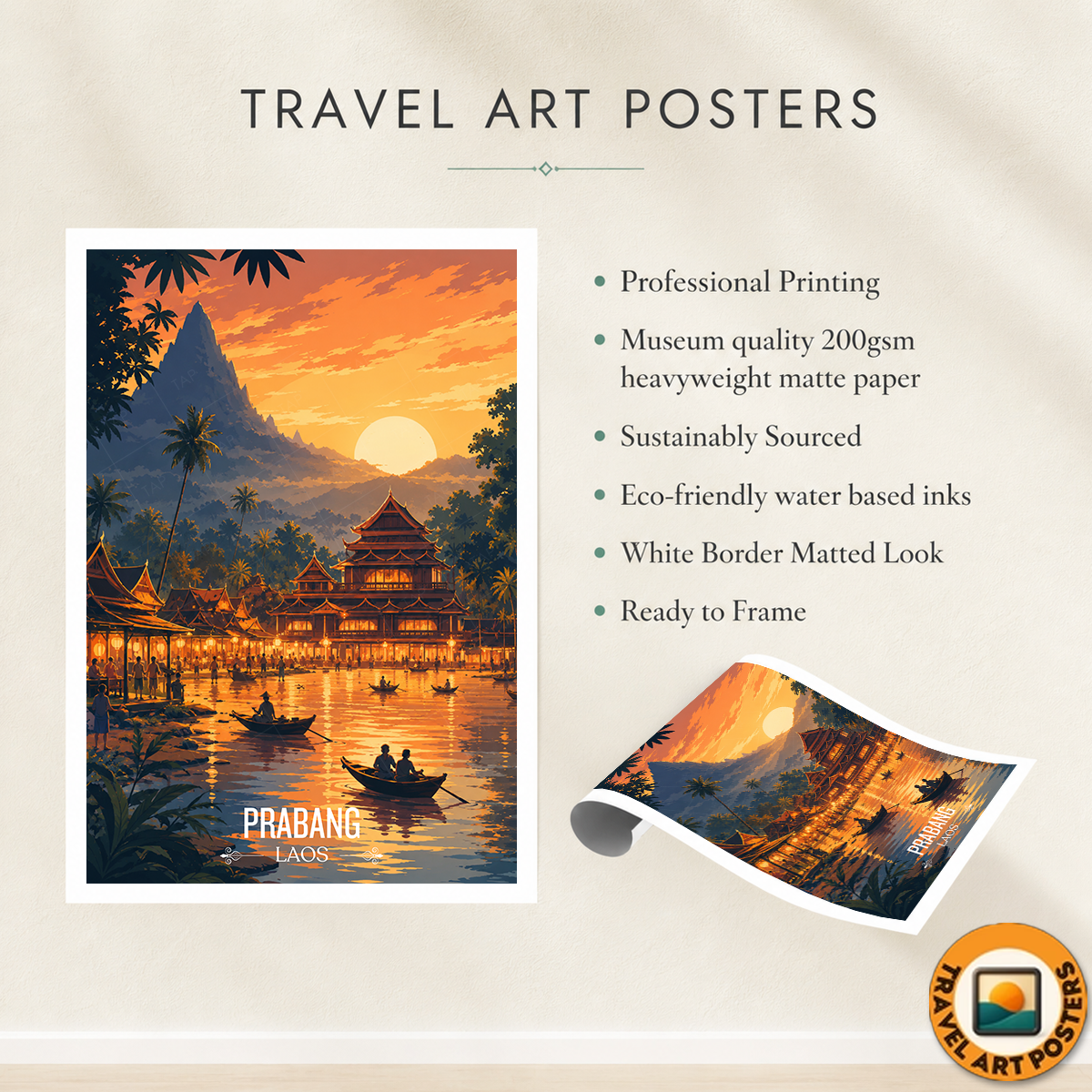 Prabang - Laos - Travel Art Wall Decor Poster Print - Art Print - Travel Art Poster