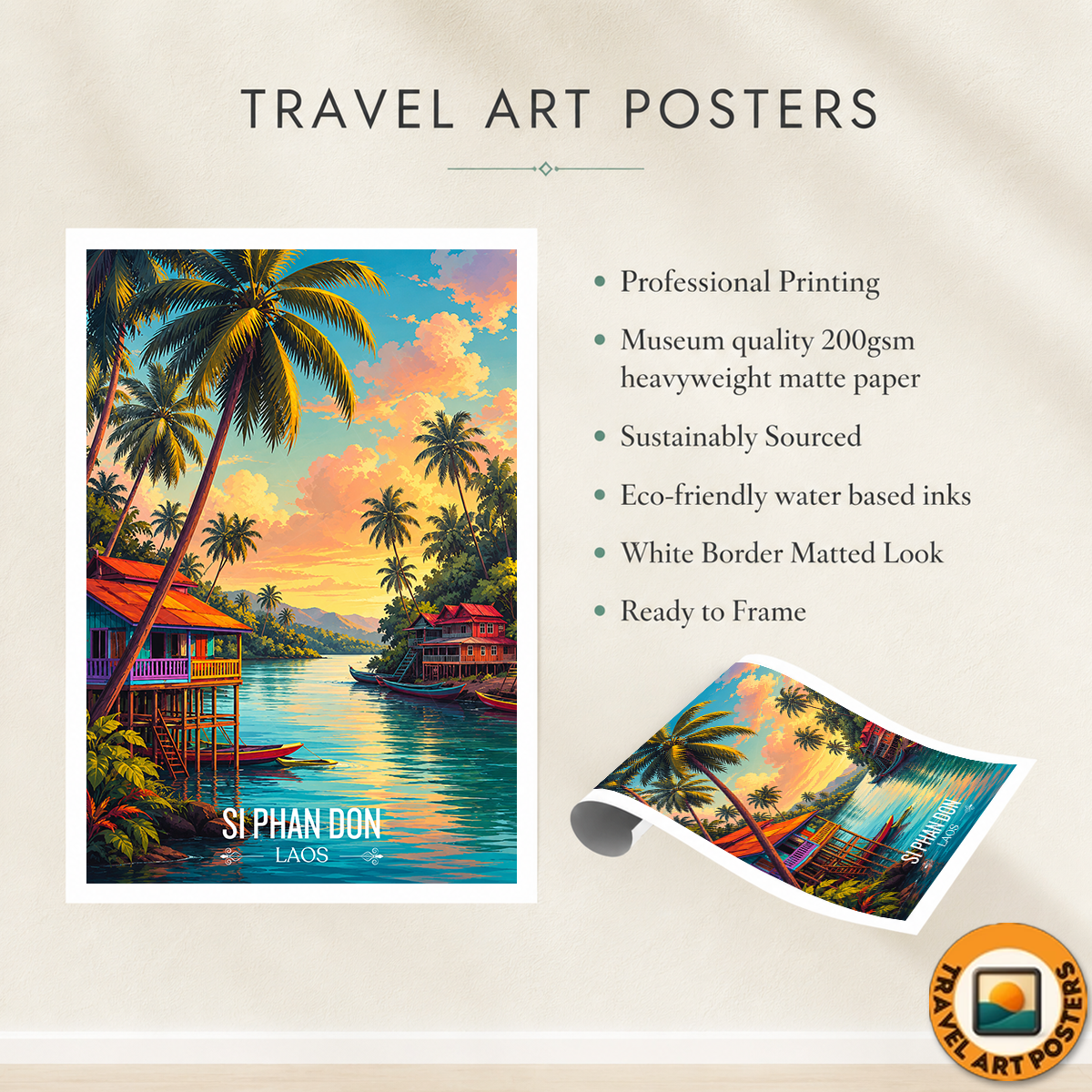Si Phan Don - Laos - Travel Art Wall Decor Poster Print - Art Print - Travel Art Poster