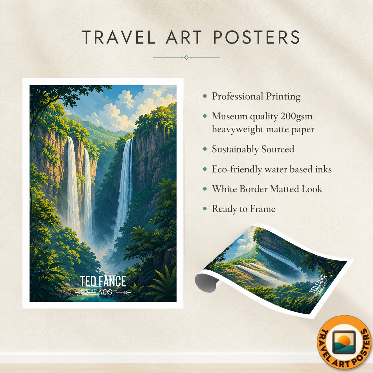 Ted Fane - Laos - Travel Art Wall Decor Poster Print - Art Print - Travel Art Poster