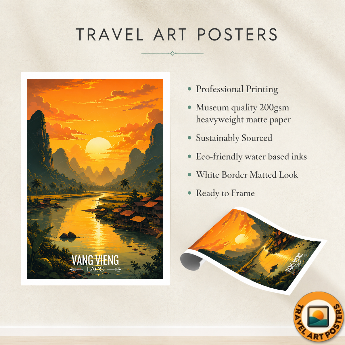 Vang Vieng - Laos - Travel Art Wall Decor Poster Print - Art Print - Travel Art Poster