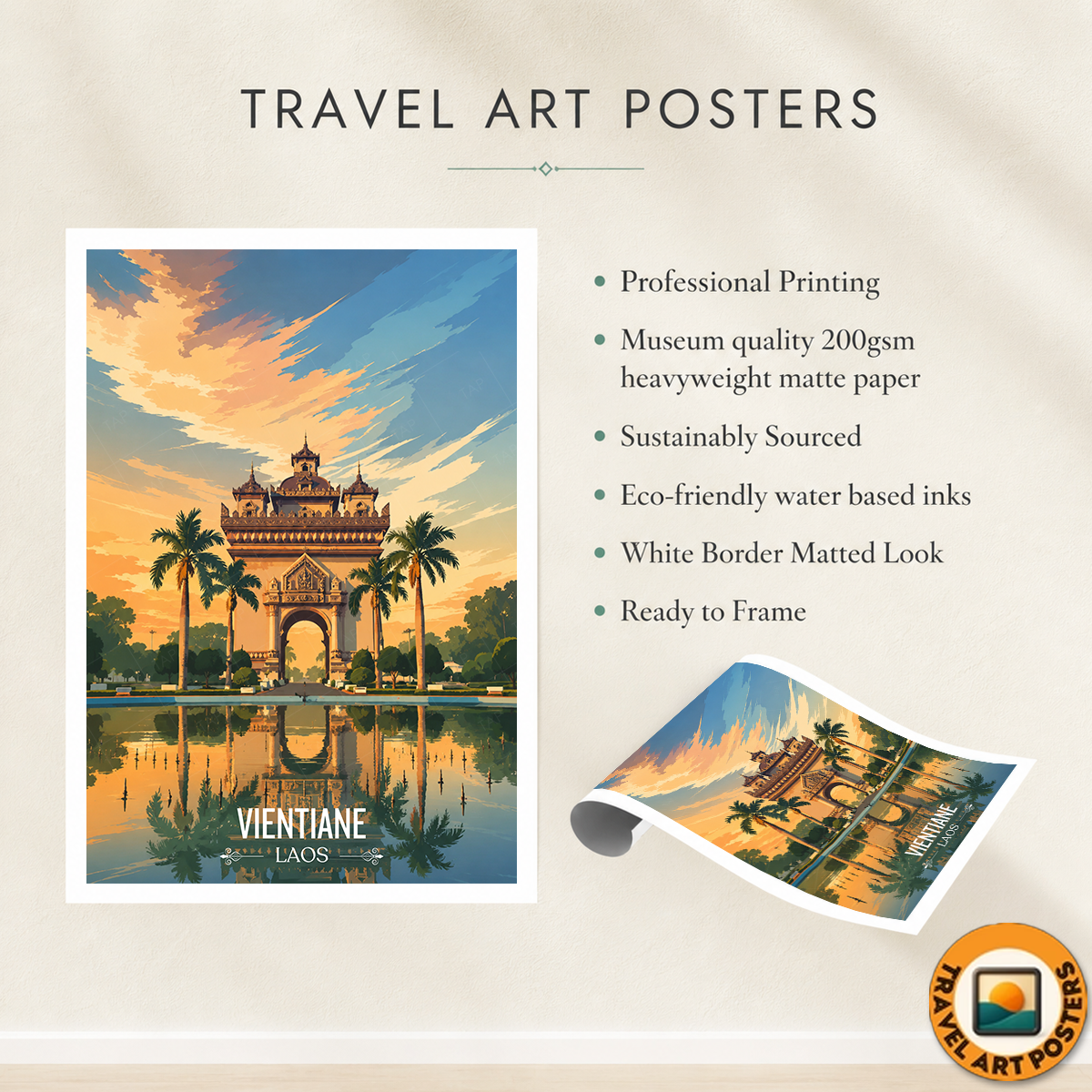 Vientiane - Laos - Travel Art Wall Decor Poster Print - Art Print - Travel Art Poster