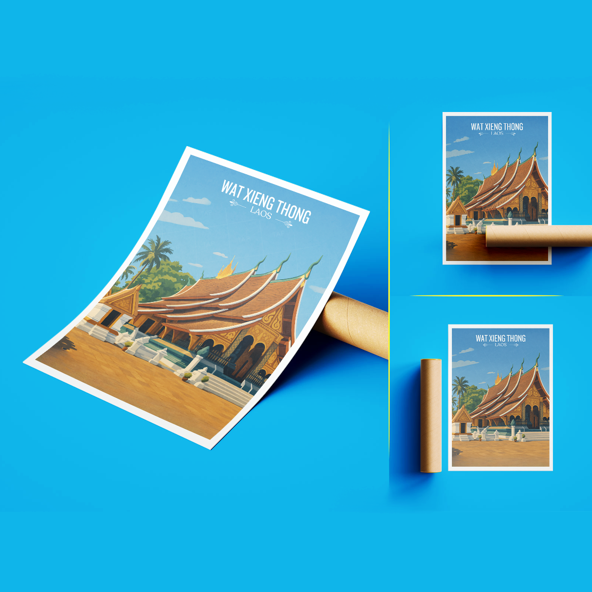 Wat Xieng Thong - Laos - Travel Art Wall Decor Poster Print - Art Print - Travel Art Poster
